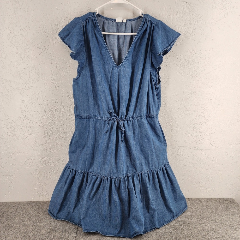 Gap Blue Denim Flutter Sleeve Tiered Mini Dress Boho Womens Large